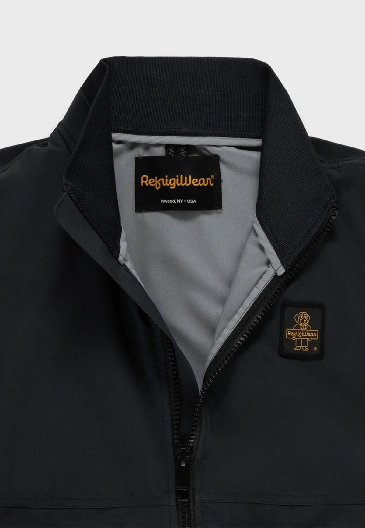 Smanicato con collo alto e zip Refrigiwear, nero, dettaglio del collo interno
