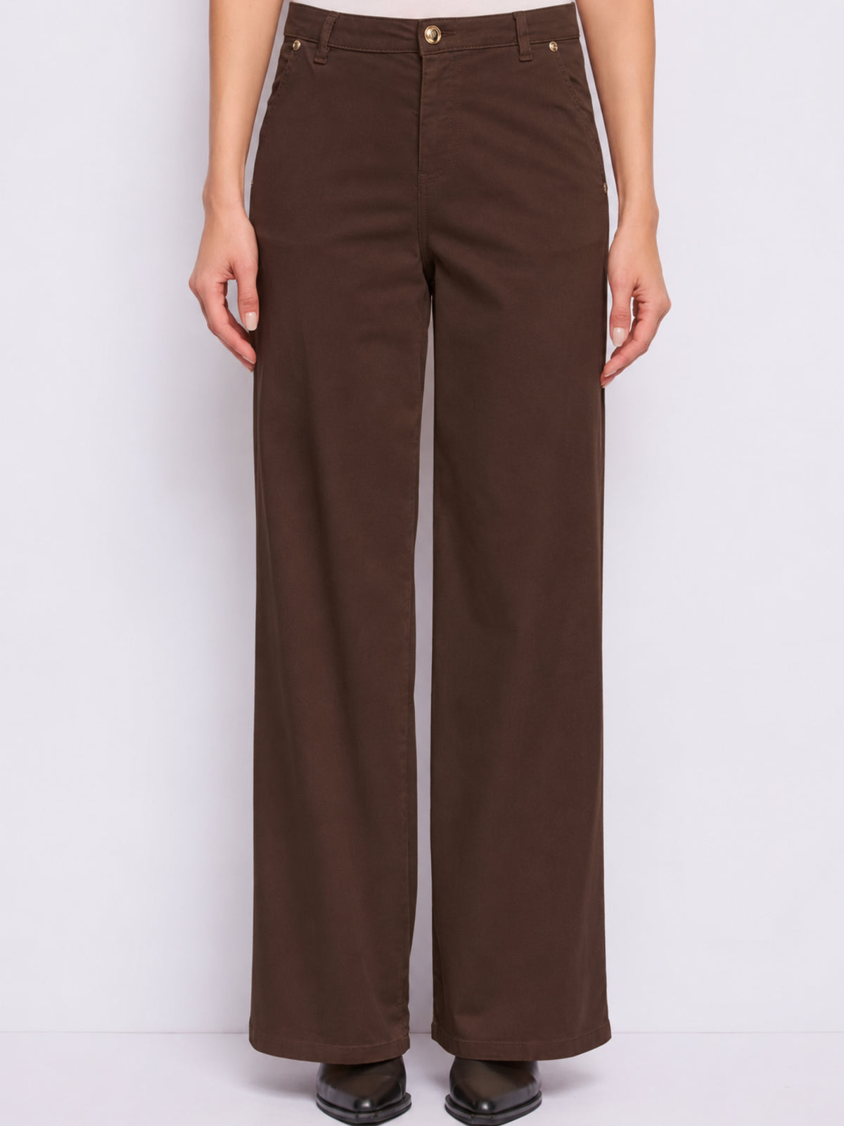 Pantaloni palazzo vita alta Gaudì Jeans, indossati, dettaglio della vita