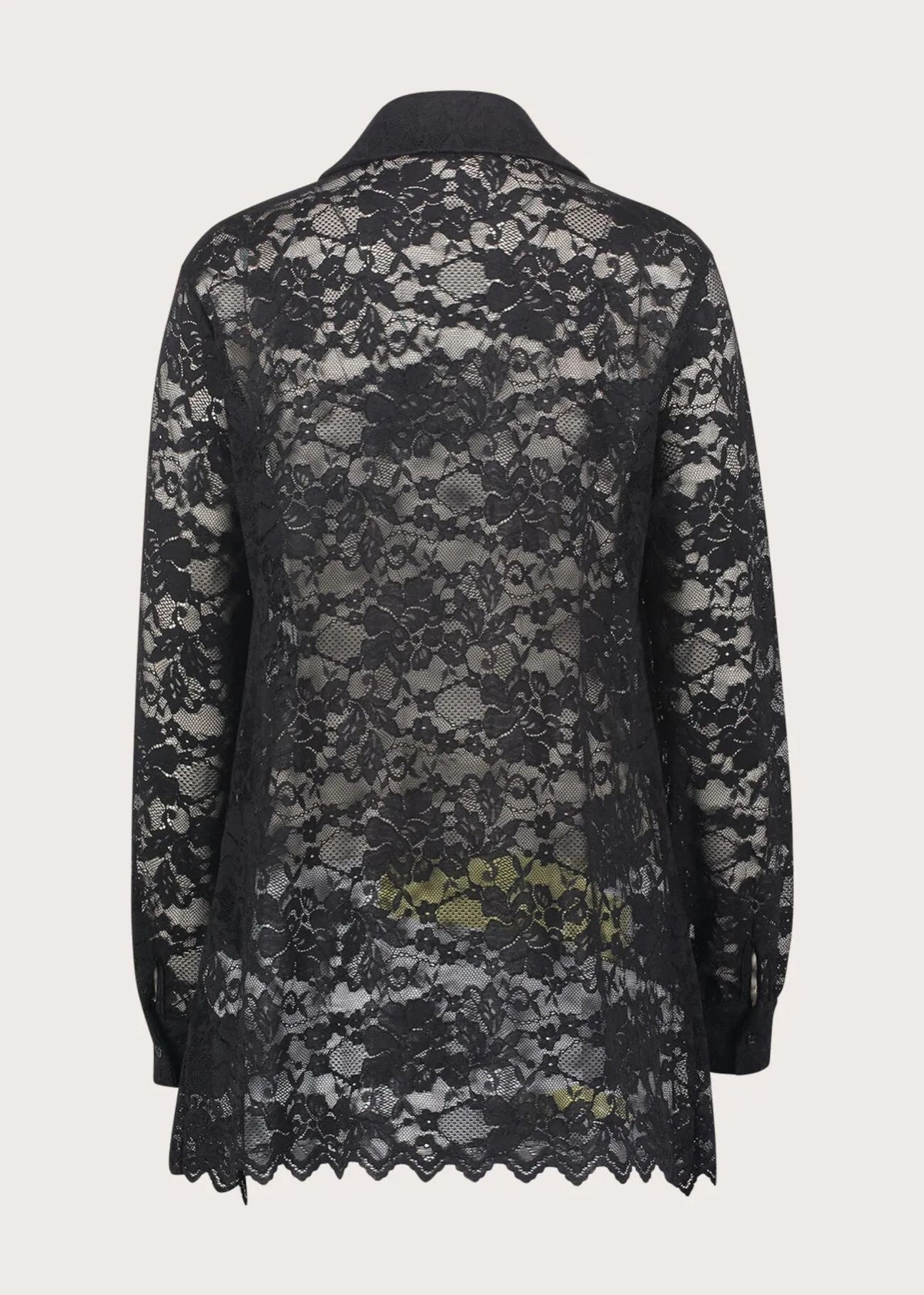Camicia nera in pizzo Gaudi Jeans, su fondo chiaro, vista posteriore