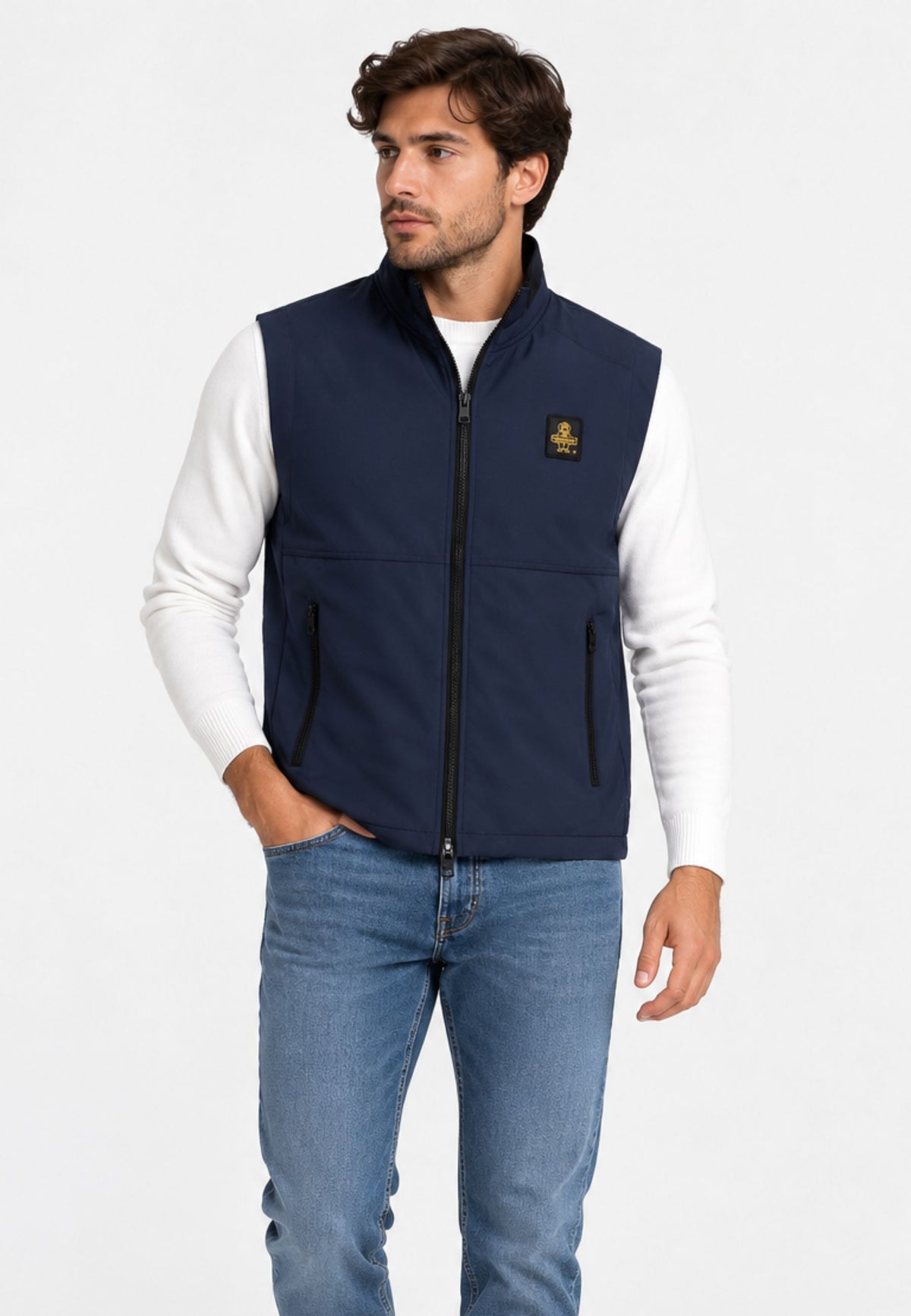 Smanicato con collo alto e zip Refrigiwear, blu, indossato, vista frontale