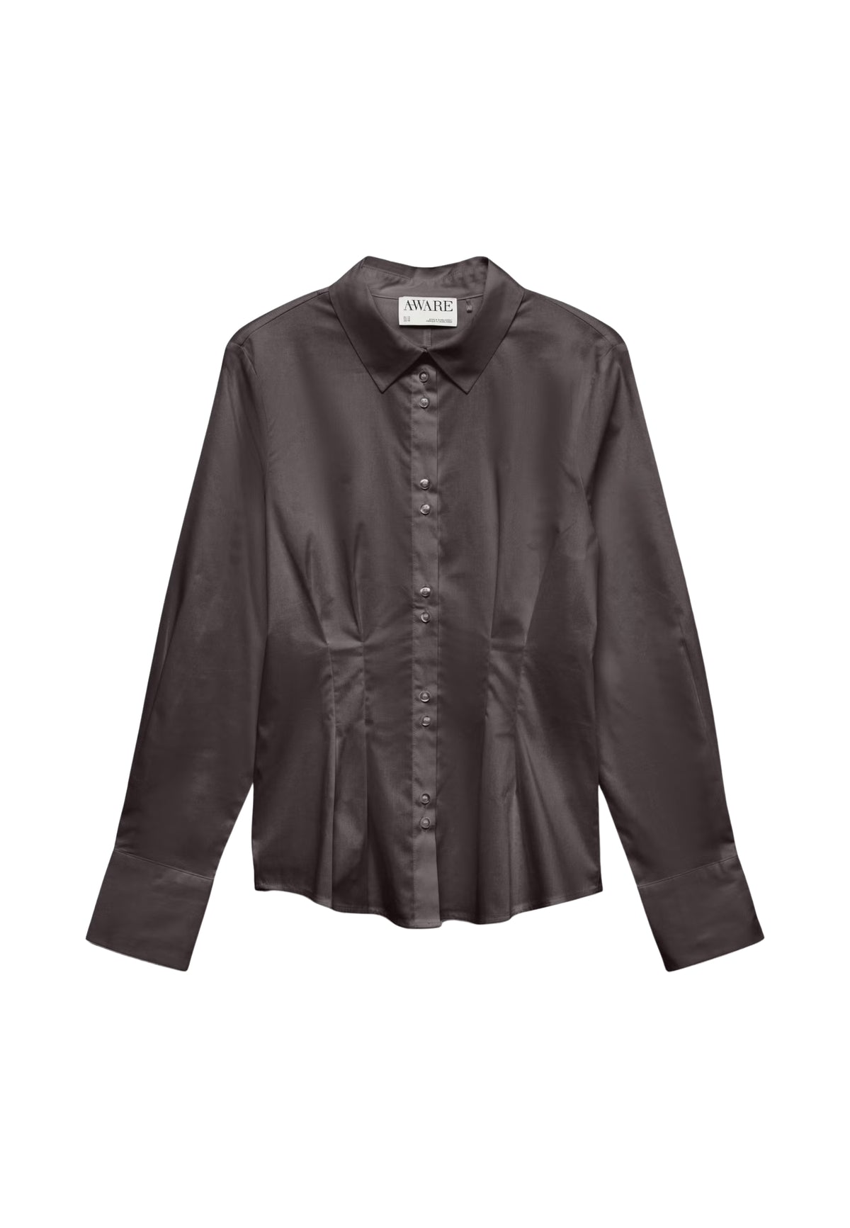 Camicia con riprese in vita Vero Moda, cioccolato, su fondo bianco, vista frontale