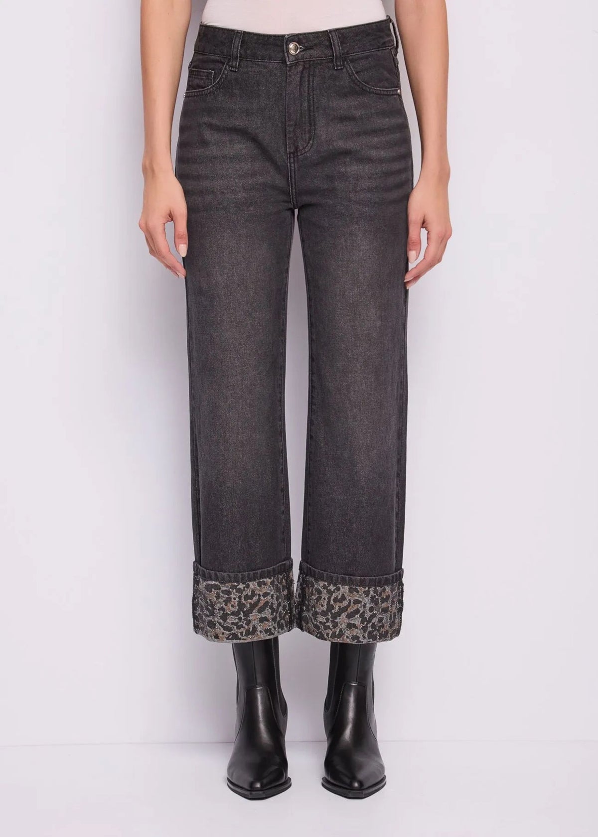 Jeans gamba dritta grigio scuro Gaudi Jeans, indossati, vista frontale