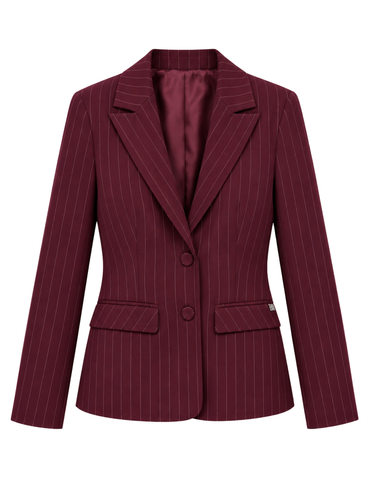 Blazer gessato a due bottoni Gaudi Jeans, bordeaux, frontale su fondo bianco