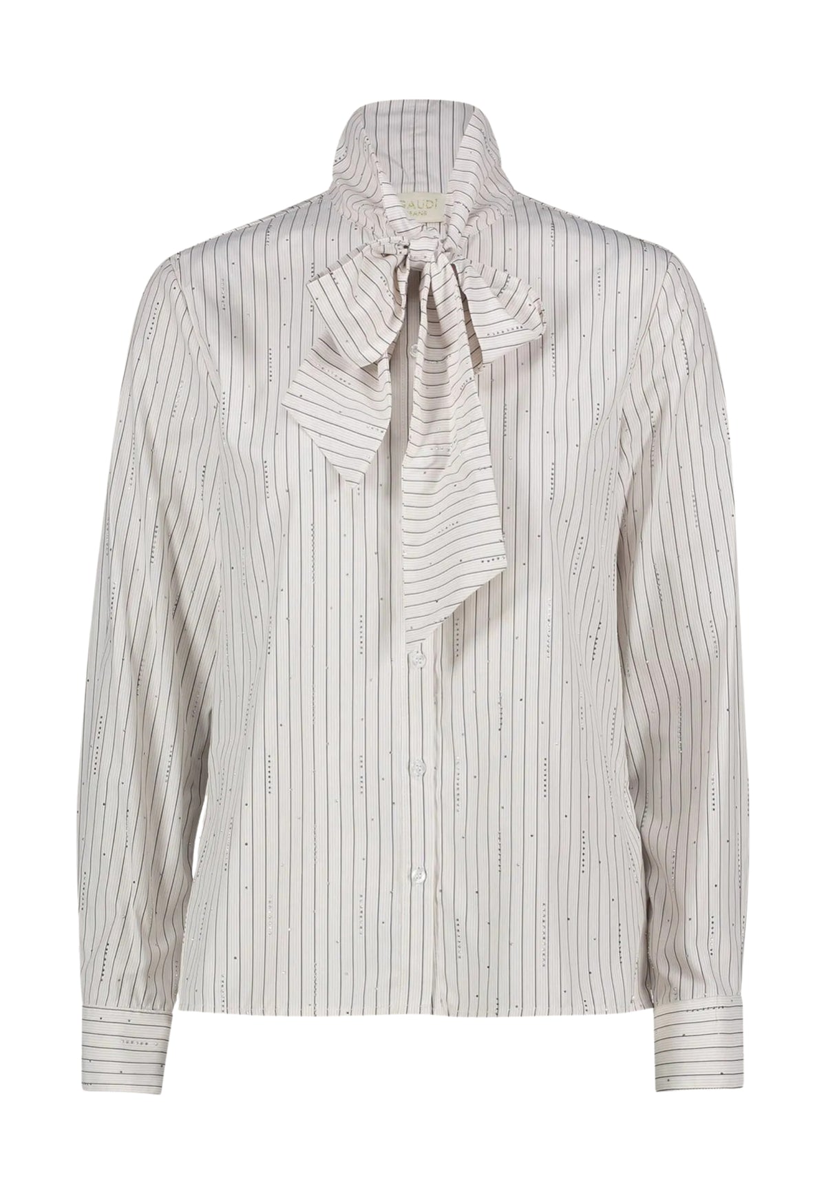 Camicia a righe con fiocco al collo Gaudi Jeans, frontale su fondo bianco