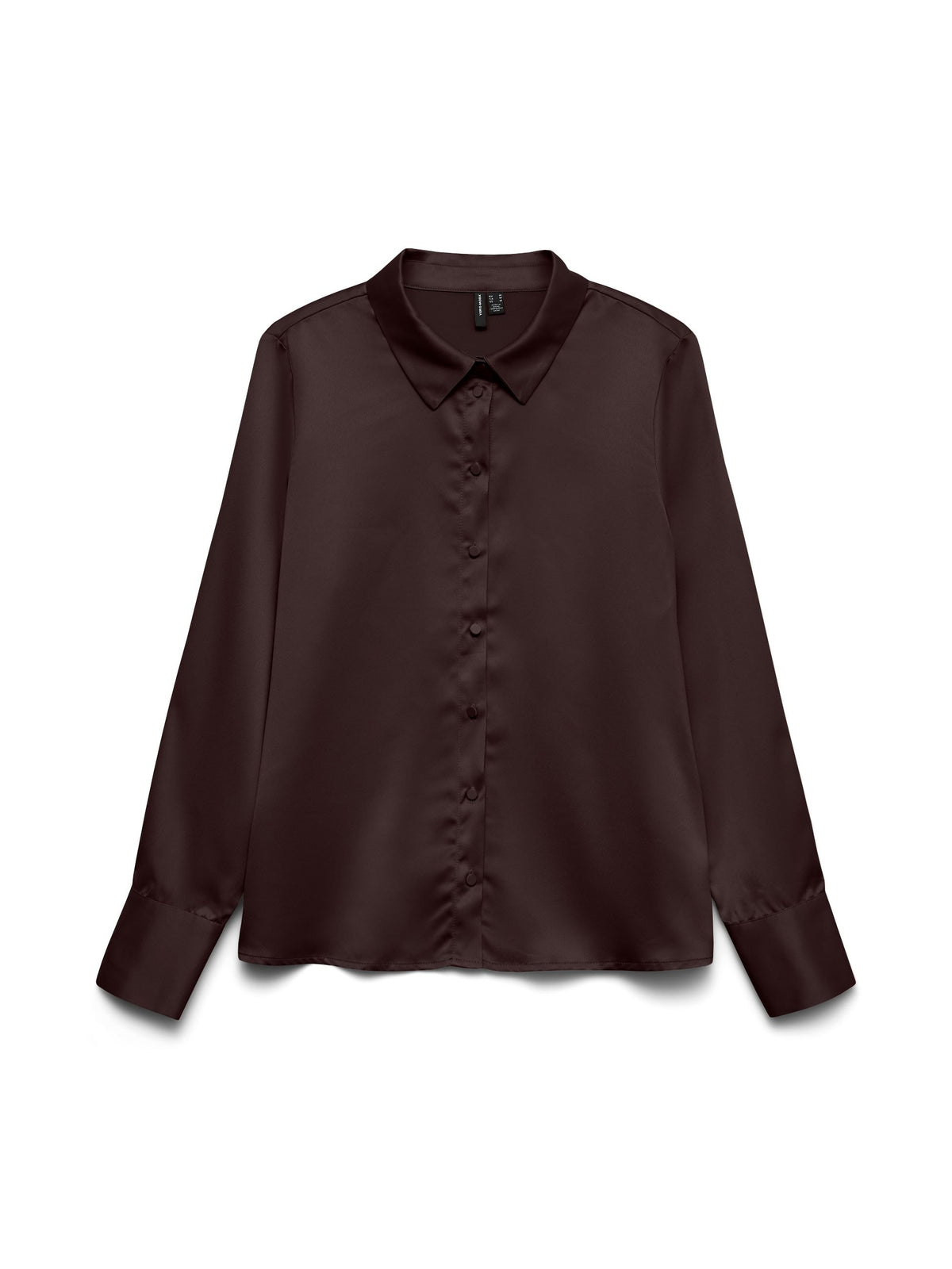 Camicia semilucida con colletto Vero Moda, cioccolato, su fondo bianco, vista frontale