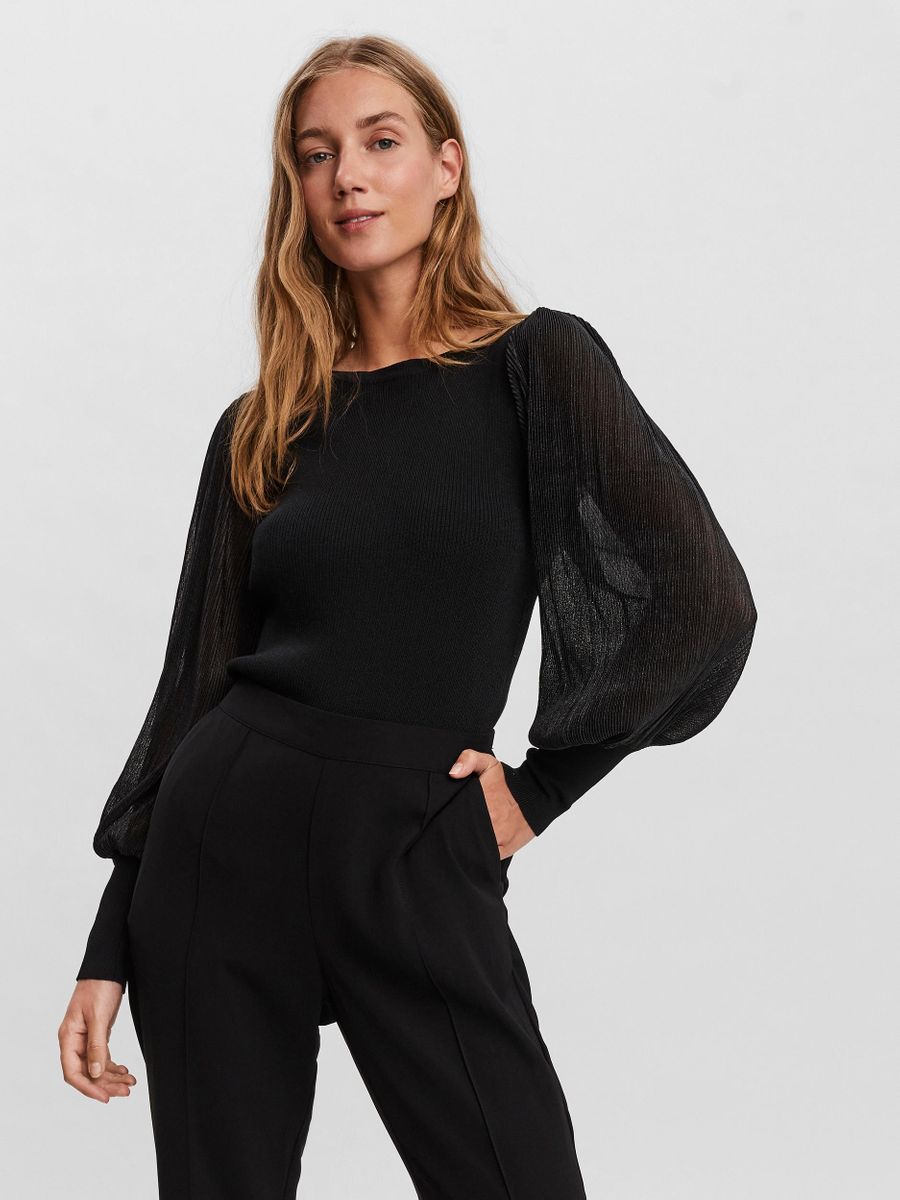 10253725 - Maglia con manica in lurex plissè a palloncino.