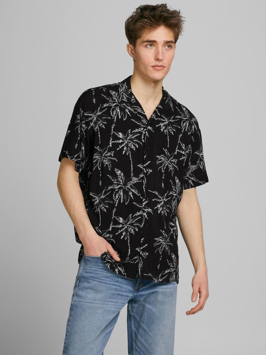 12187990 - Camicia fantasia palme manica corta.