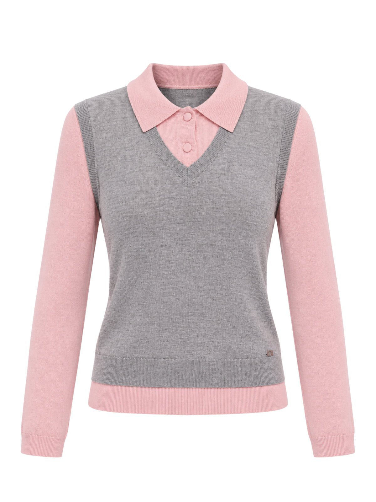Polo effetto layering misto lana Gaudi Jeans, grigio, frontale su fondo bianco