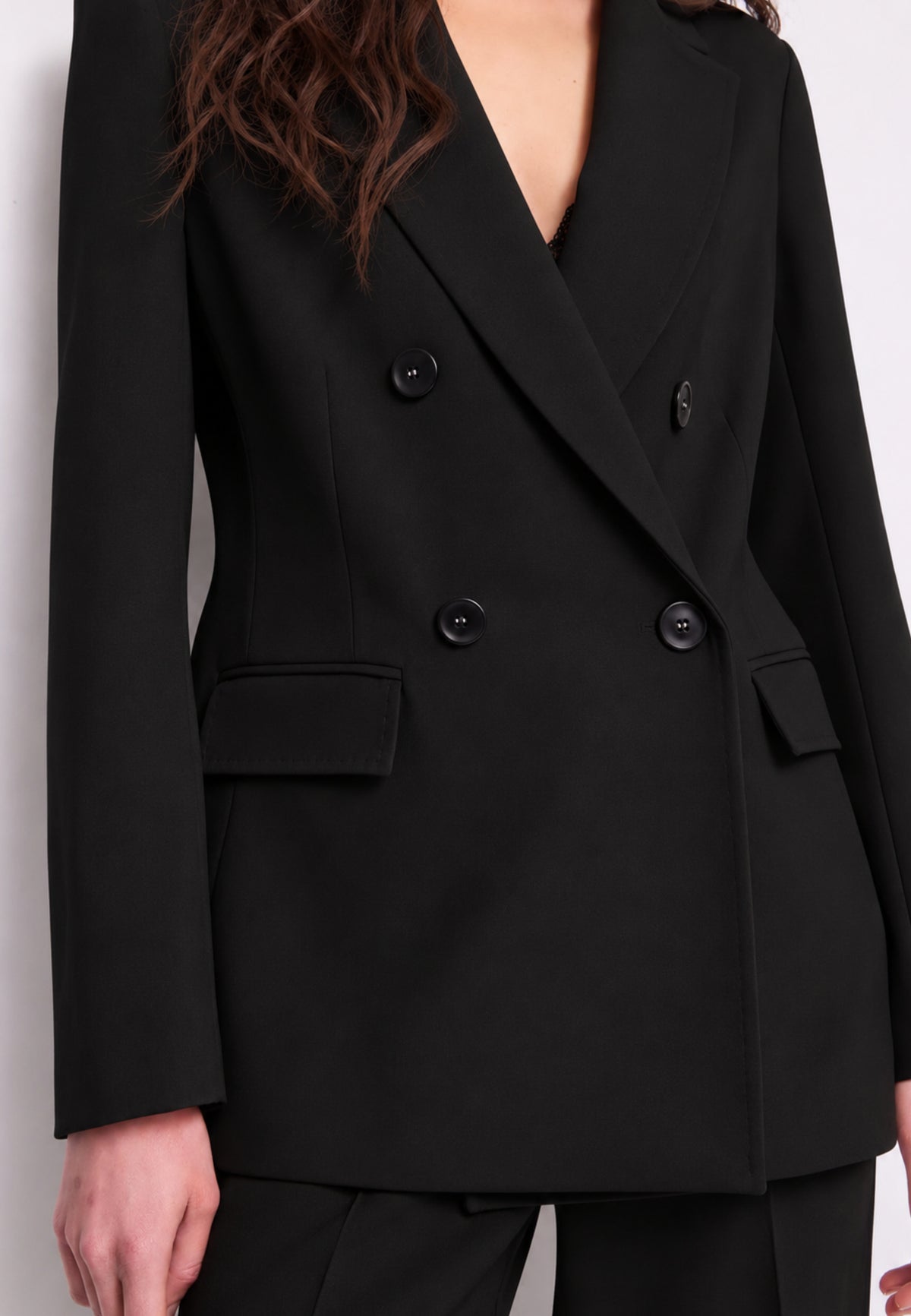 Blazer doppiopetto Gaudi Jeans, nero, dettaglio di tasca e bottoni