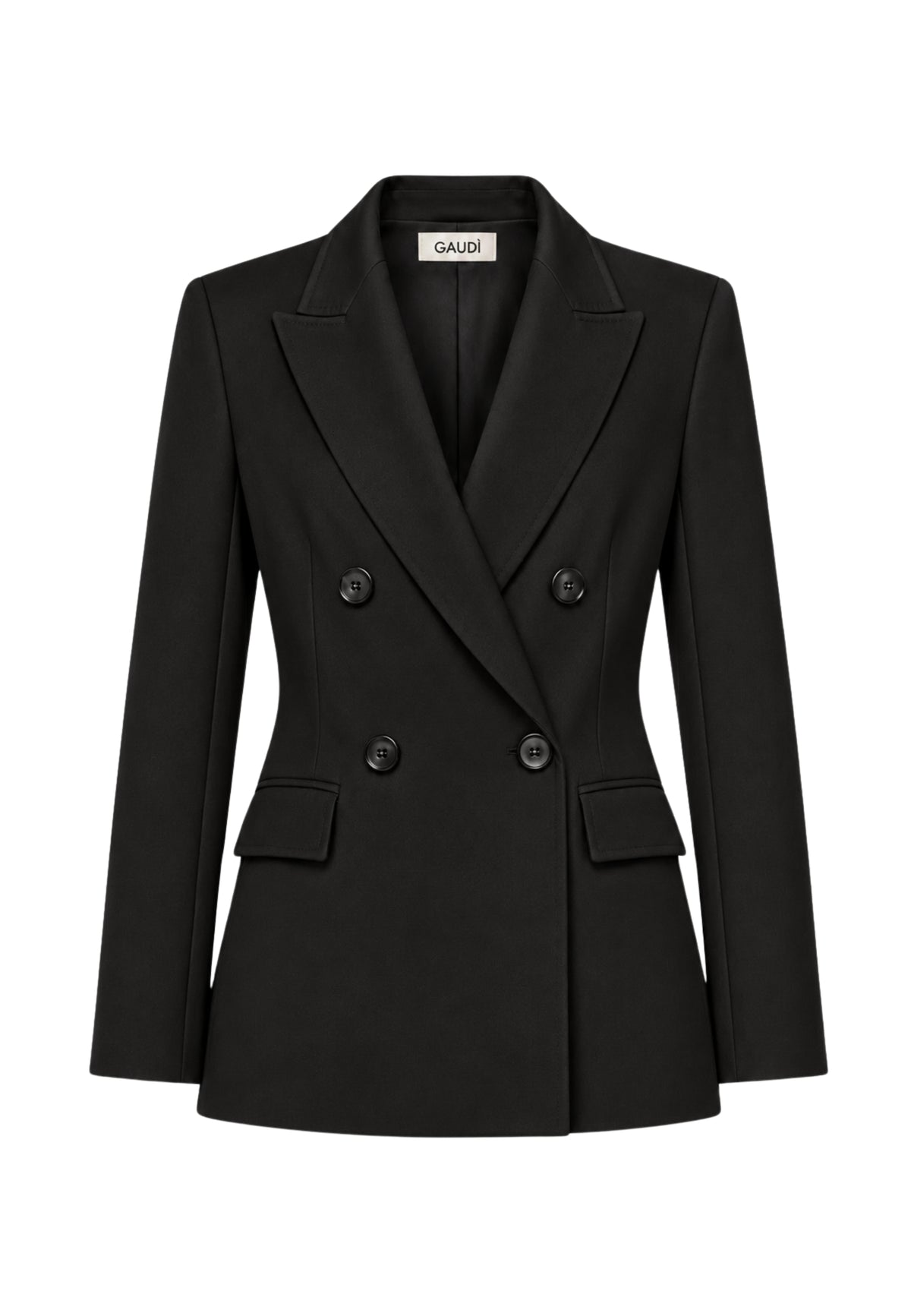 Blazer doppiopetto Gaudi Jeans, nero, su fondo bianco, vista frontale