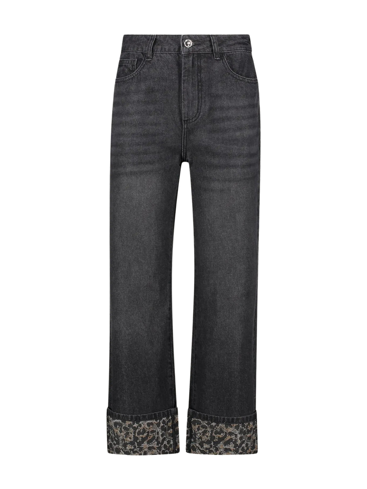 Jeans gamba dritta grigio scuro Gaudi Jeans, frontali su fondo bianco