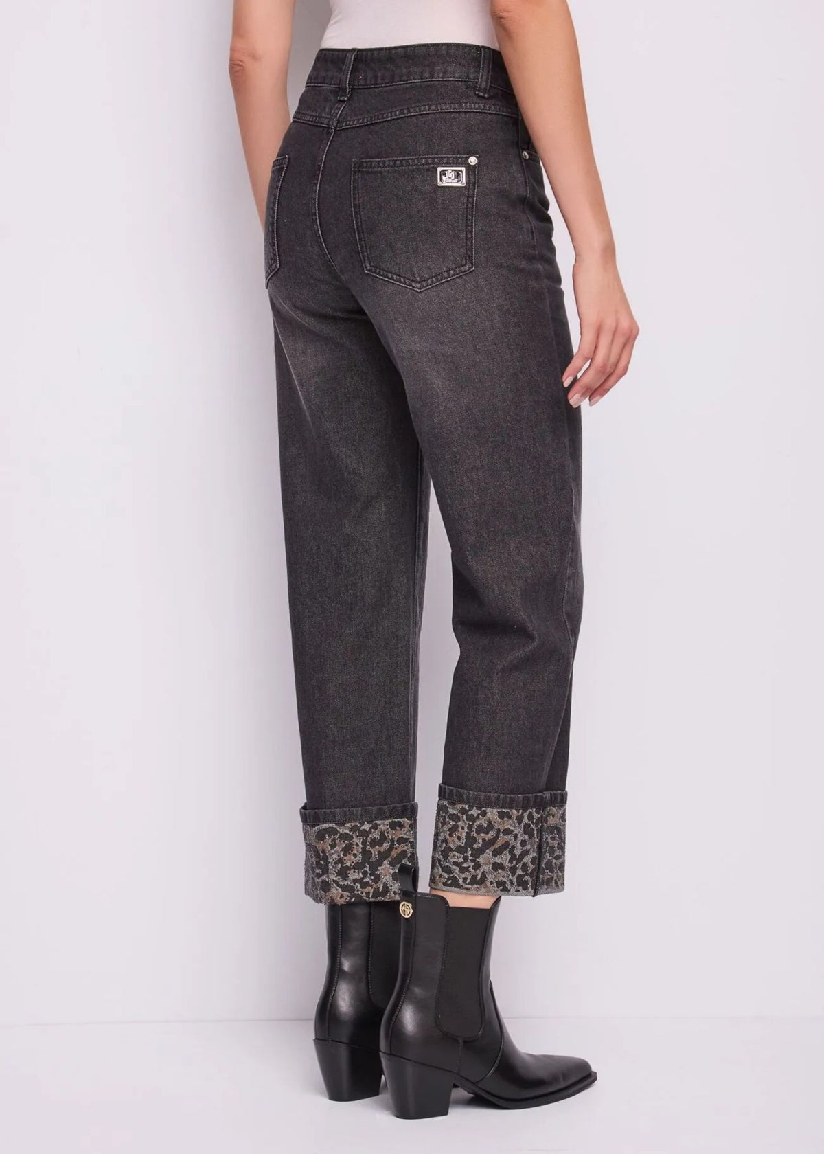 Jeans gamba dritta grigio scuro Gaudi Jeans, indossati, vista posteriore
