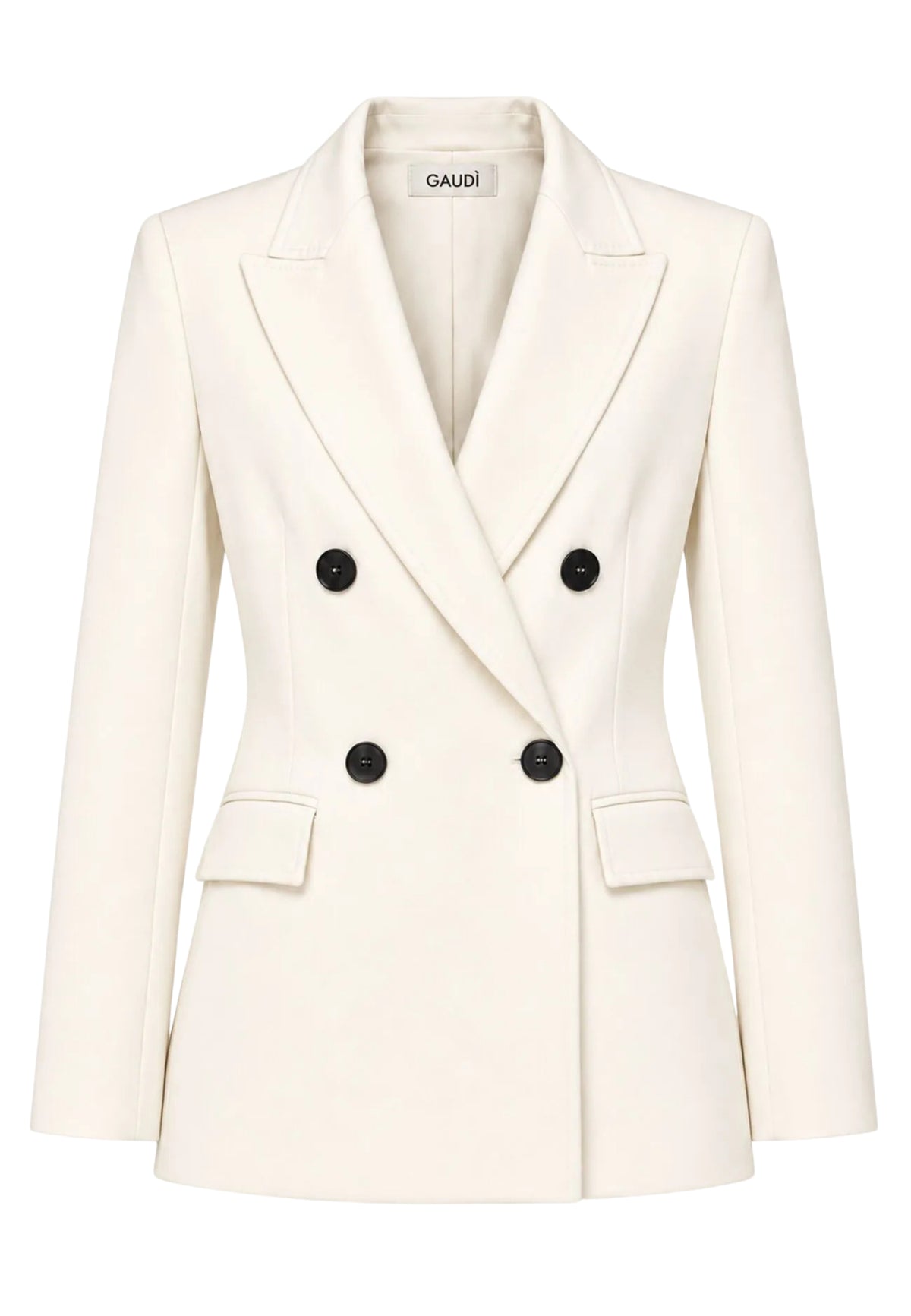 Blazer doppiopetto Gaudi Jeans, panna, su fondo bianco, vista frontale