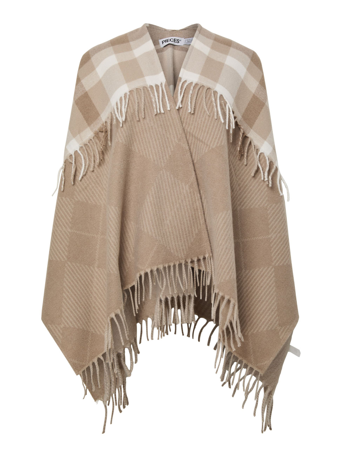Mantella con frange Pieces, beige, su fondo bianco, distesa