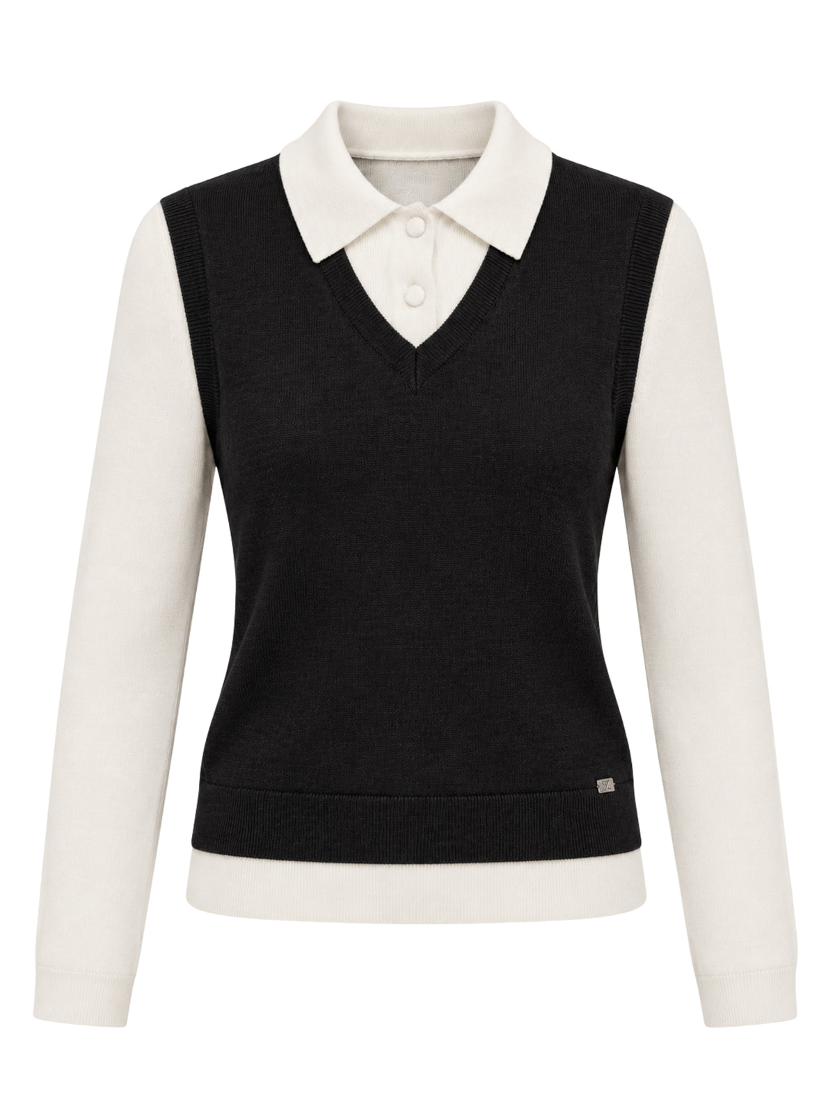 Polo effetto layering misto lana Gaudi Jeans, nero, frontale su fondo bianco