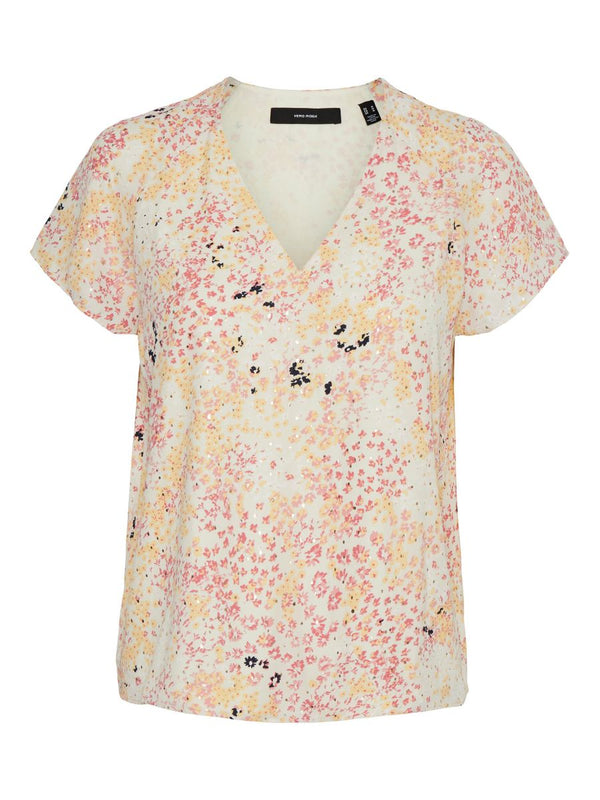 10245916 - T-shirt morbida micro fantasia floreale e glitter.