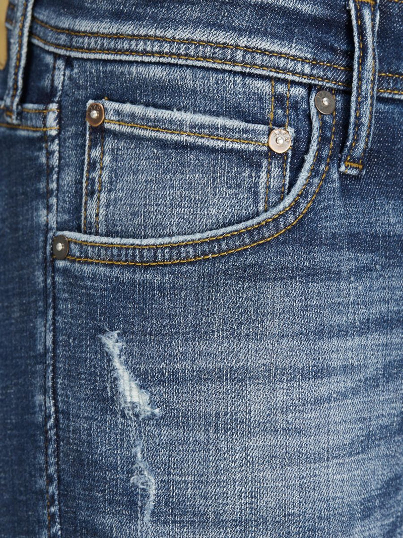 12190951 - Jeans Tim regular, lavaggio scambiato con rotture e cuciture a vista.