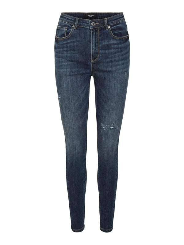 10267215 - Jeans skinny con impunture a vista e rotture sulle gambe.