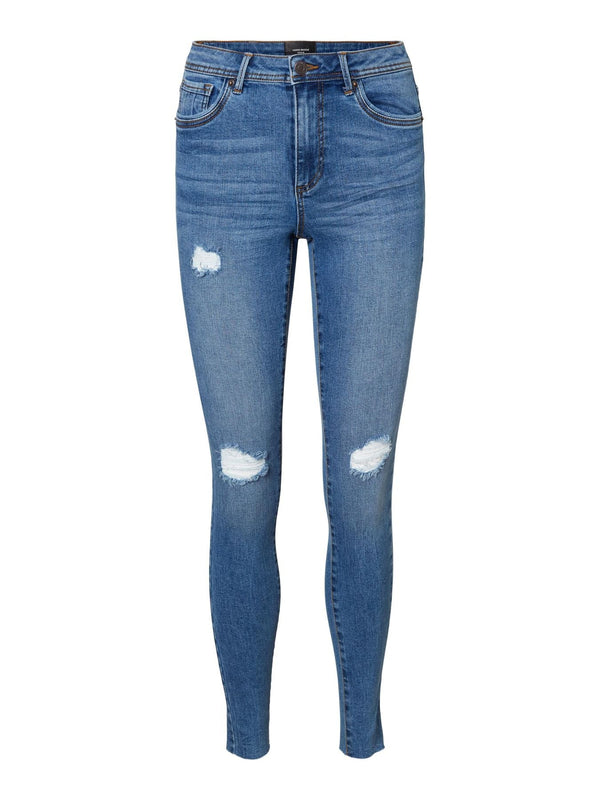 10228784 - Jeans skinny fit elasticizzato, vita media con chiusura a bottone e zip nascosta. piccole rotture e cinque tasche.